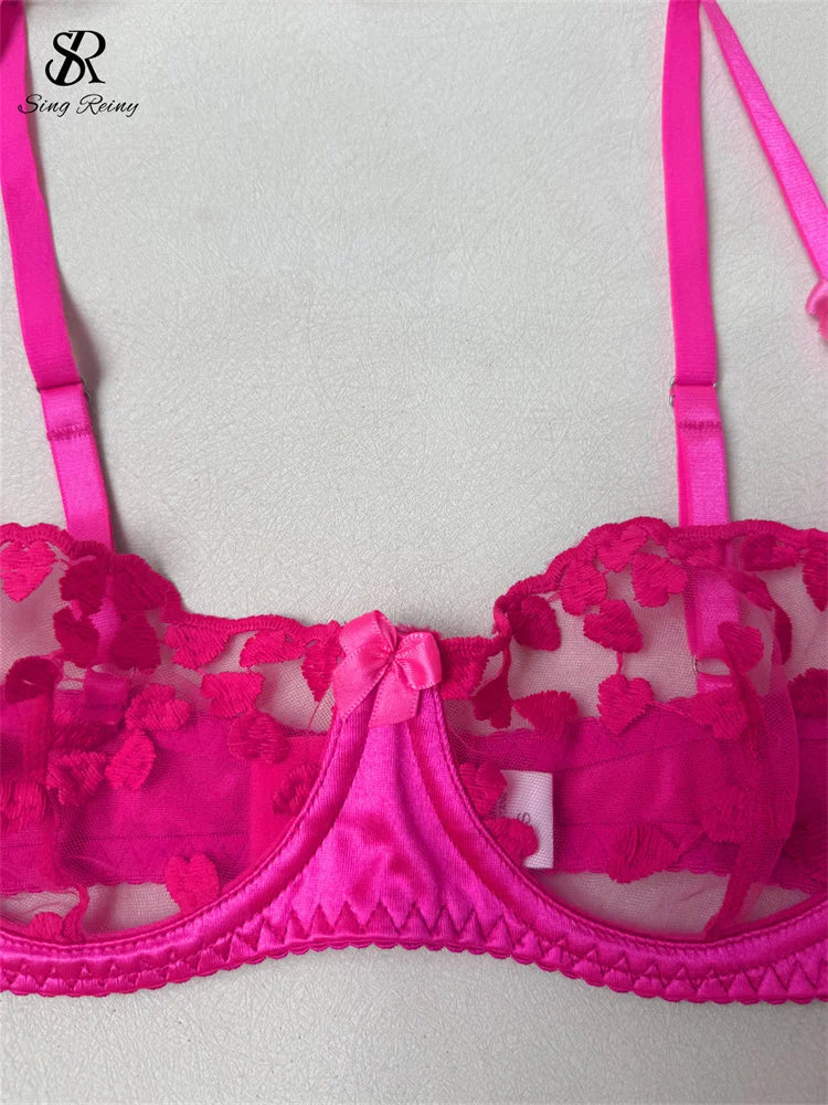 Sugar Midnight Floral Lace Lingerie Set – Sheer Backless Bra & Panty Set with Embroidery Detail | Elegant Women’s Underwear