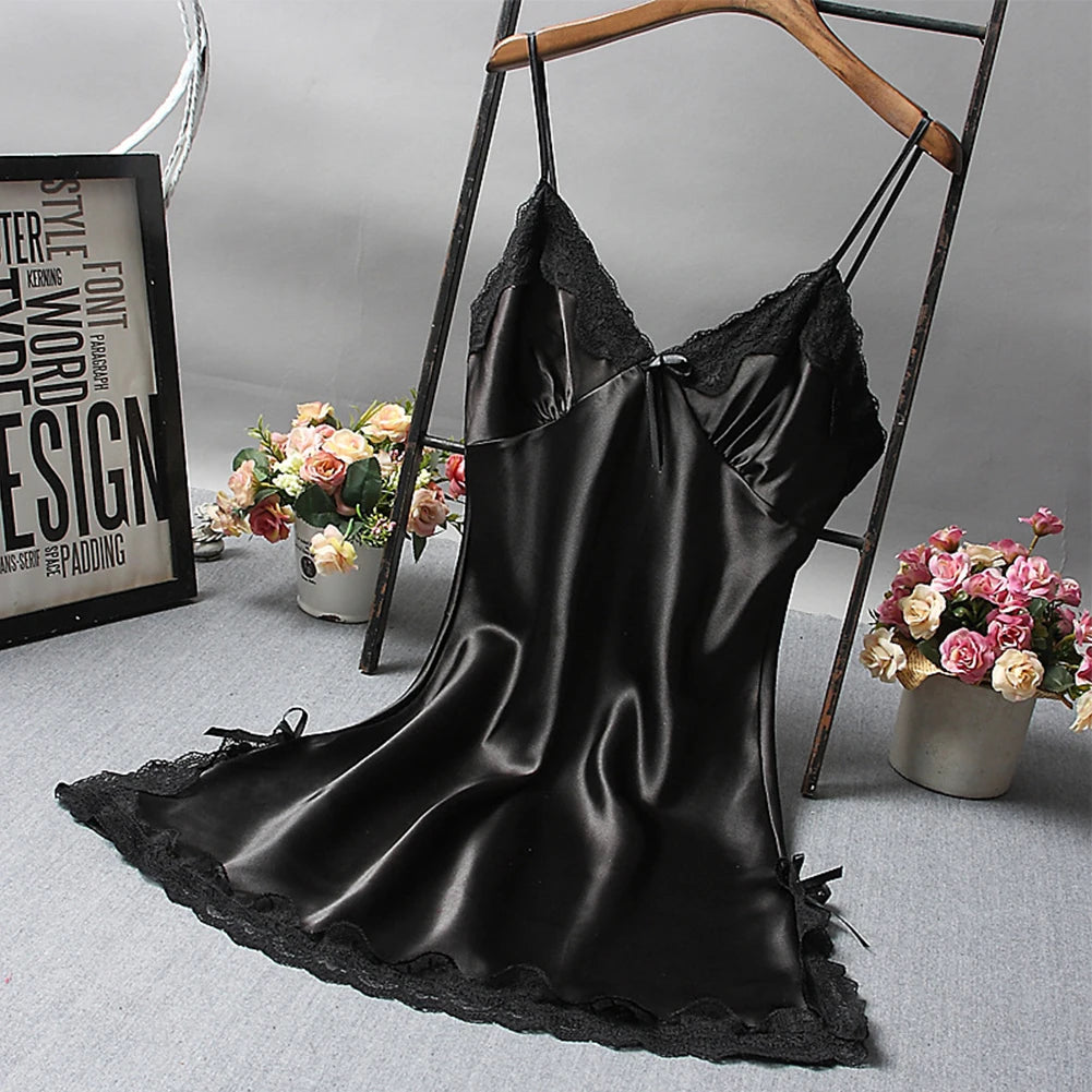 Elegant Satin Sleepwear – Summer Lace Nightdress for Women