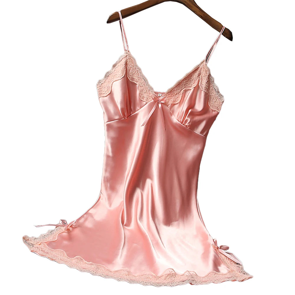 Elegant Satin Sleepwear – Summer Lace Nightdress for Women