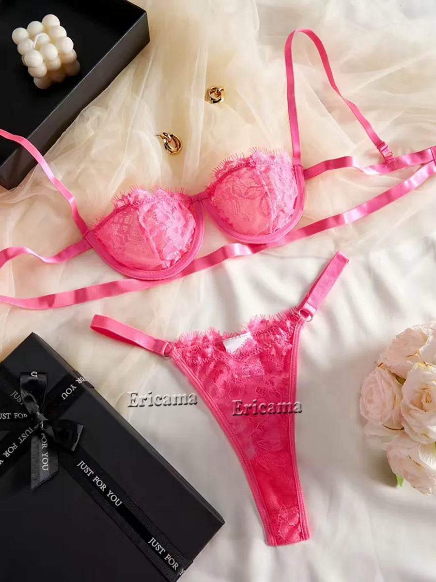 Flirty Embroidered Lingerie – Sexy Sheer Bra & Briefs