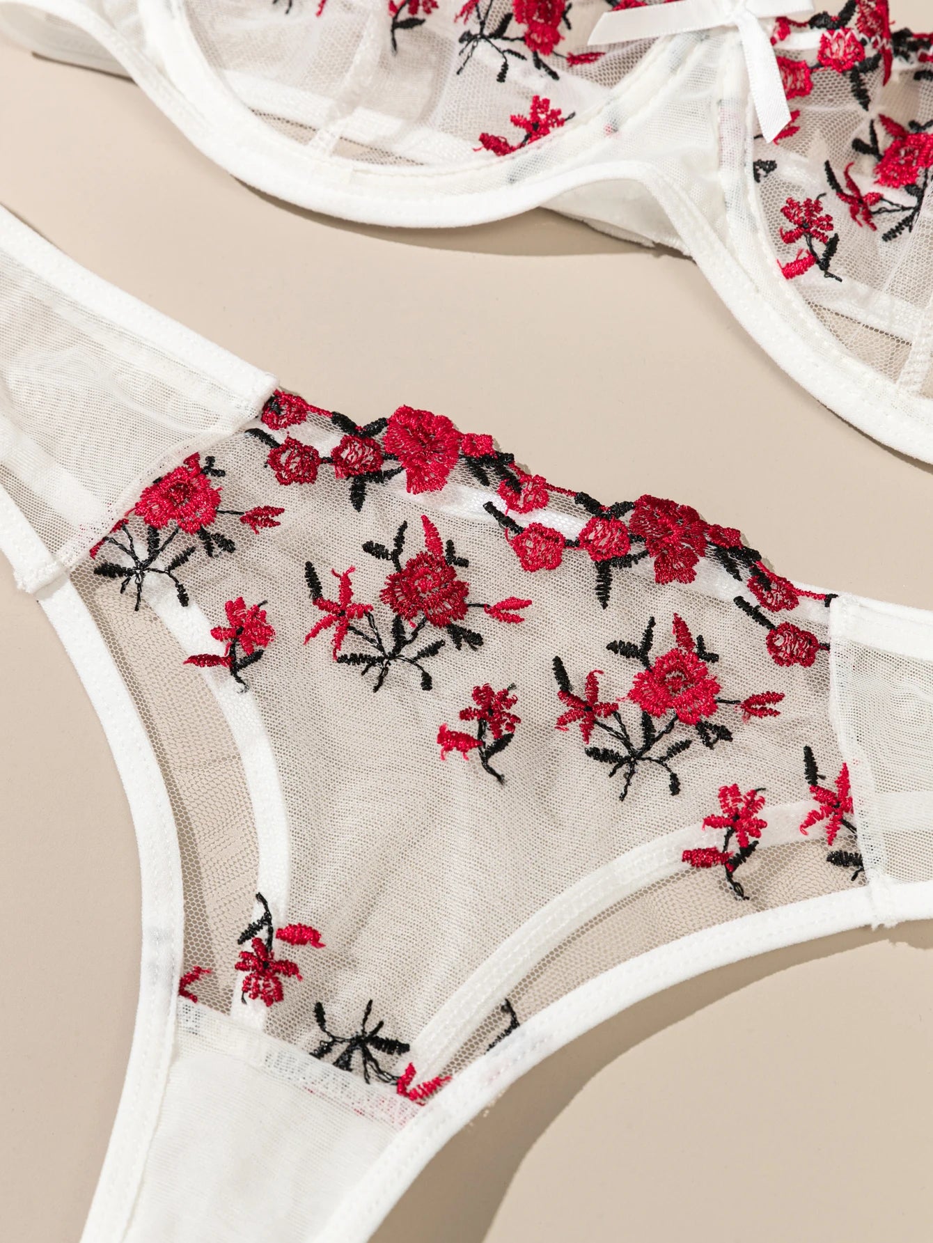 Night Beautiful Sexy Women 2 Piece floral Embroidery Underwear Sexy Erotic lingerie underwear Set