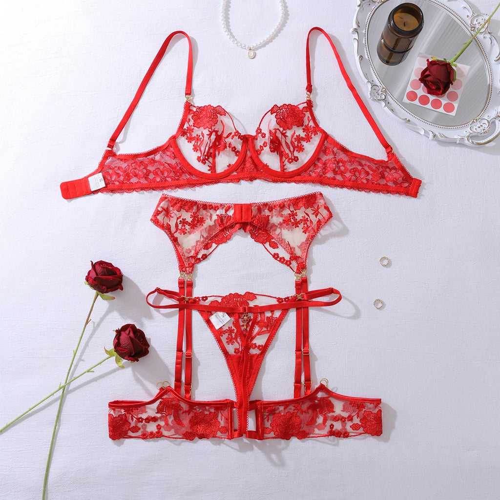 Sugar Midnight Sparkling Red Sequin “Honey” 5PC Lingerie Set