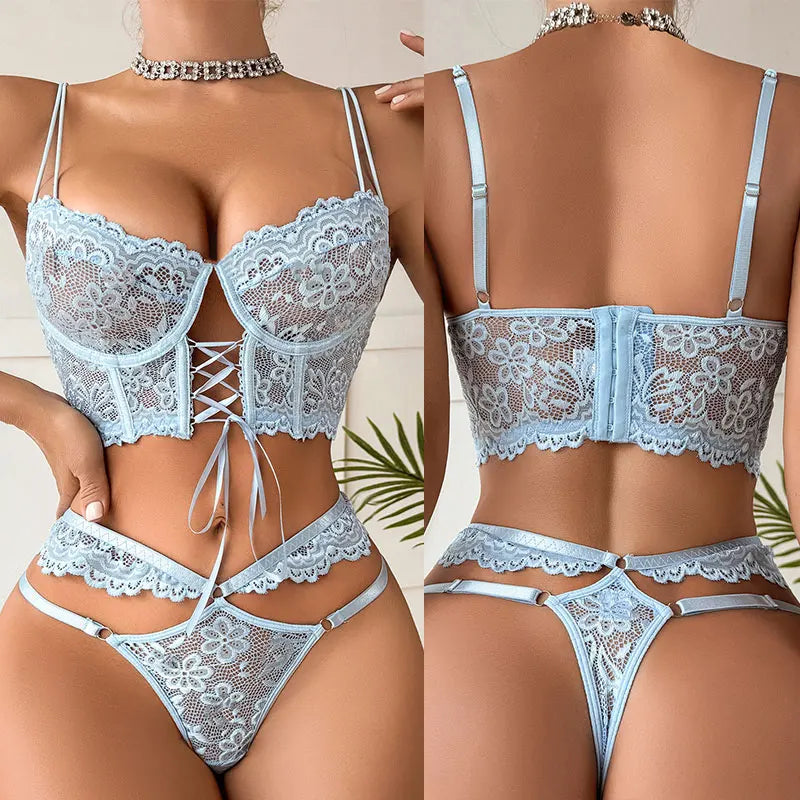 Sugar Midnight Floral Lace Lingerie Set – Push-Up Bra & Matching Panty | Elegant Large-Size Women’s Underwear Set