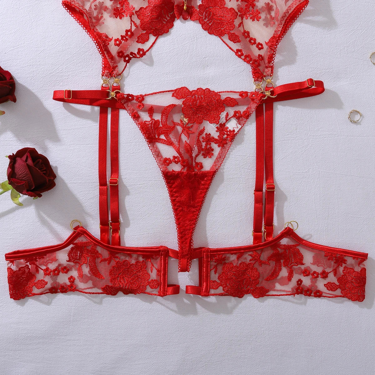 Sugar Midnight Sparkling Red Sequin “Honey” 5PC Lingerie Set