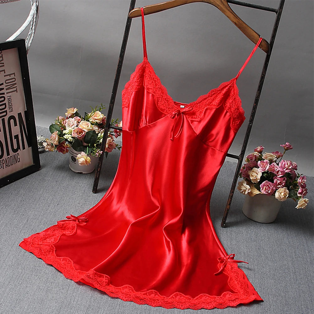 Elegant Satin Sleepwear – Summer Lace Nightdress for Women