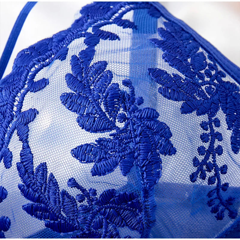 Elegant Wine Red Nightgown – Semi-Sheer Wheat Ear Embroidery & Bow Accent