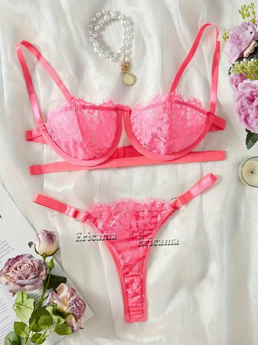 Flirty Embroidered Lingerie – Sexy Sheer Bra & Briefs