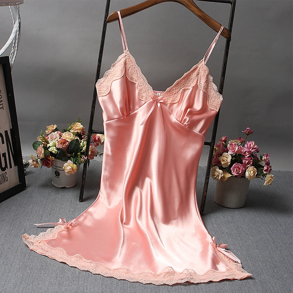 Elegant Satin Sleepwear – Summer Lace Nightdress for Women