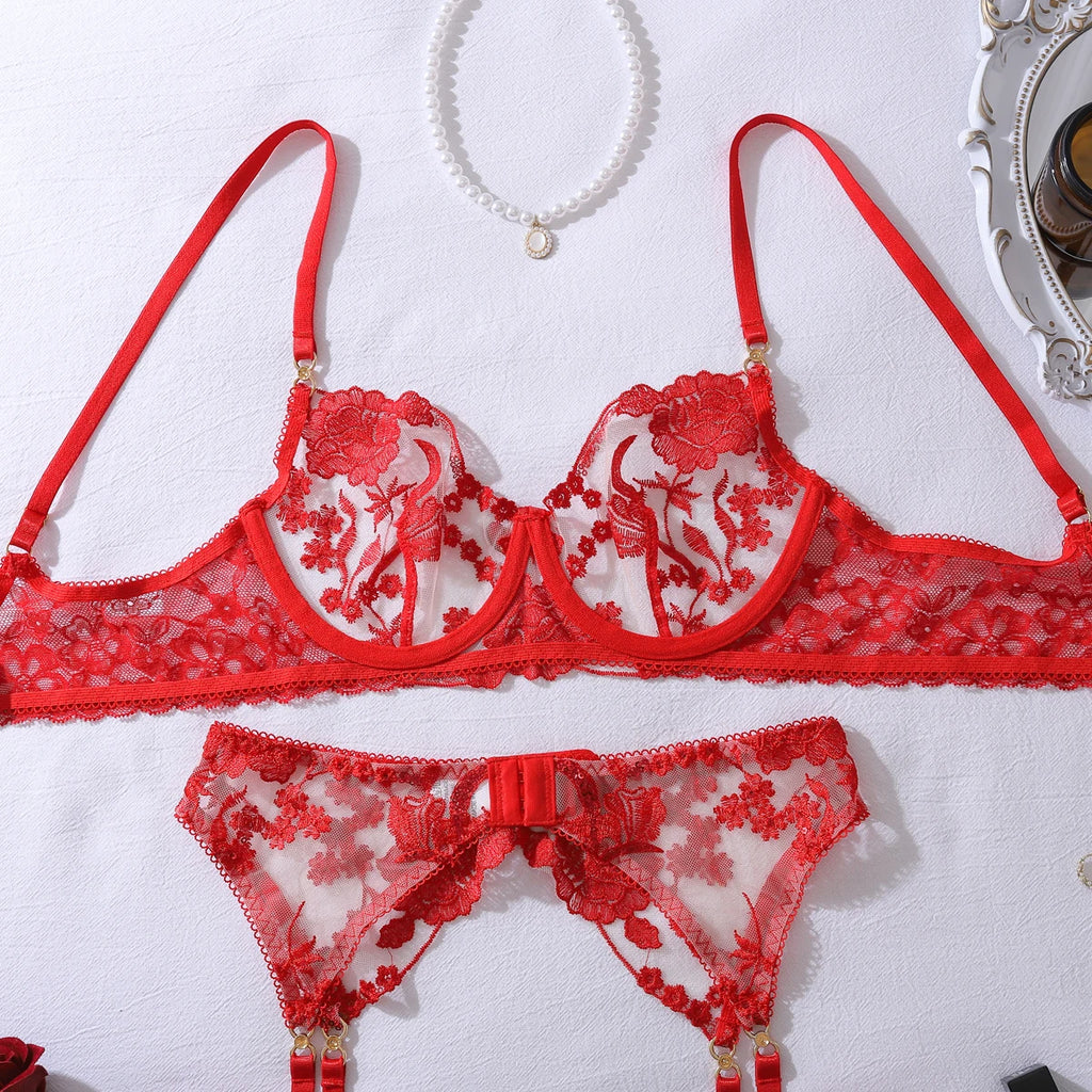 Sugar Midnight Sparkling Red Sequin “Honey” 5PC Lingerie Set