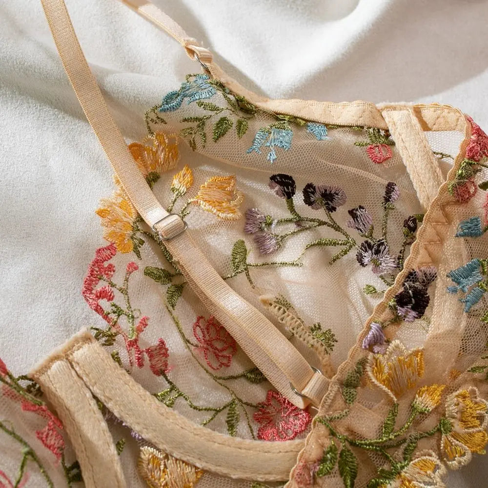 Flirty Sheer Lace Lingerie Set – 2-Piece Floral Bra & Panty for Women