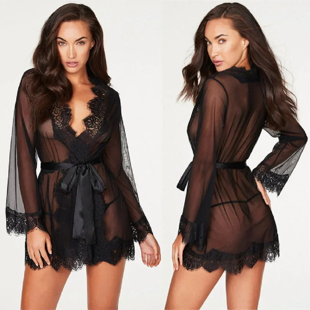 Lace Sheer Lingerie Set – Backless Slim-Fit Two-Piece Bodysuit for an Elegant, Curved Silhouette
