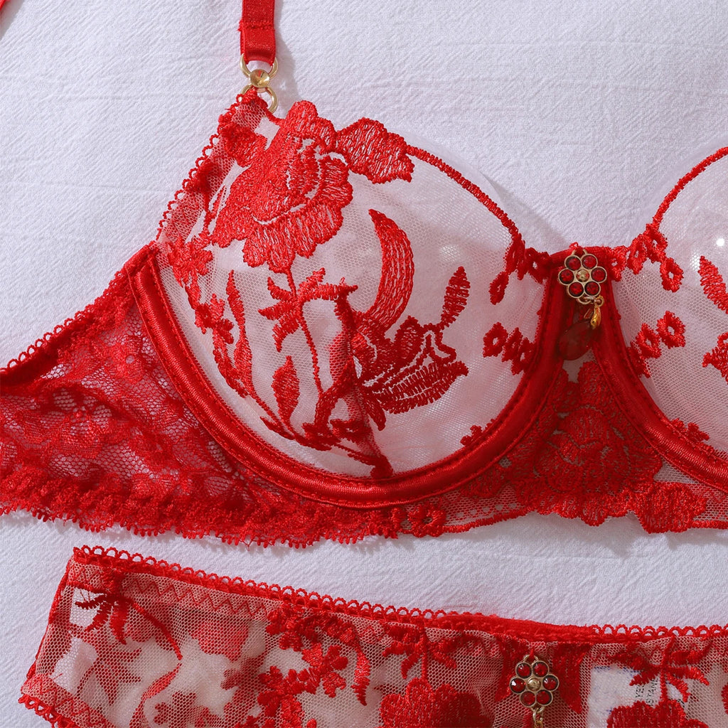 Sugar Midnight Sparkling Red Sequin “Honey” 5PC Lingerie Set