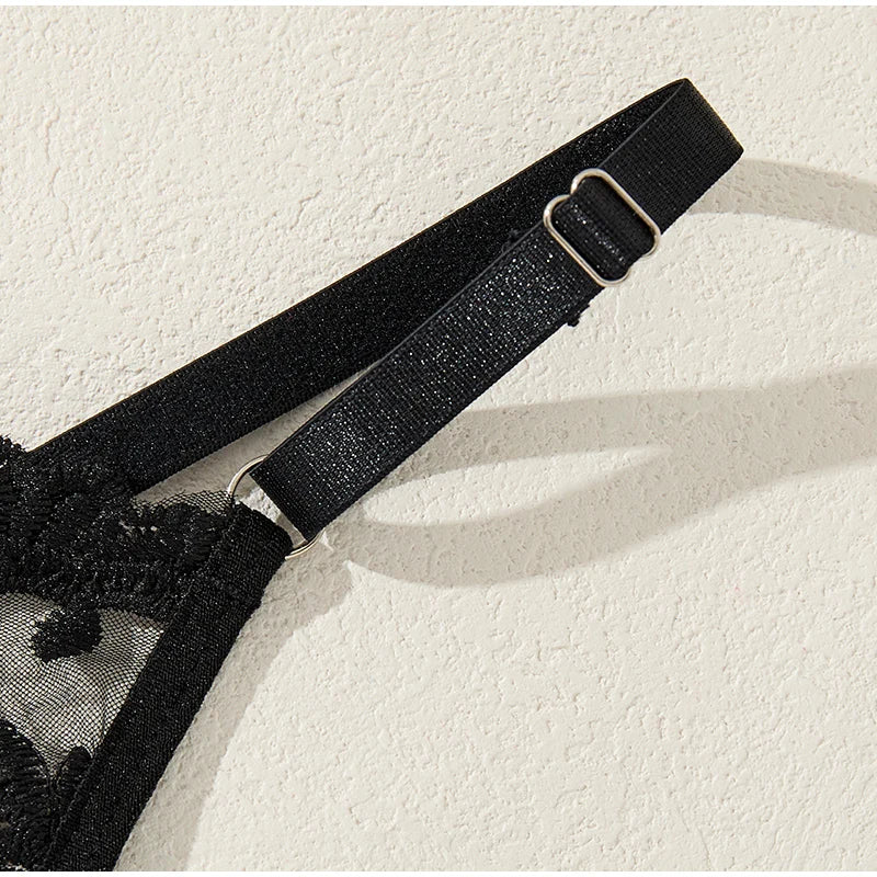 Elegant Wine Red Nightgown – Semi-Sheer Wheat Ear Embroidery & Bow Accent