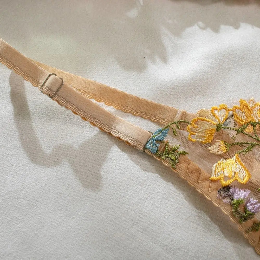 Flirty Sheer Lace Lingerie Set – 2-Piece Floral Bra & Panty for Women