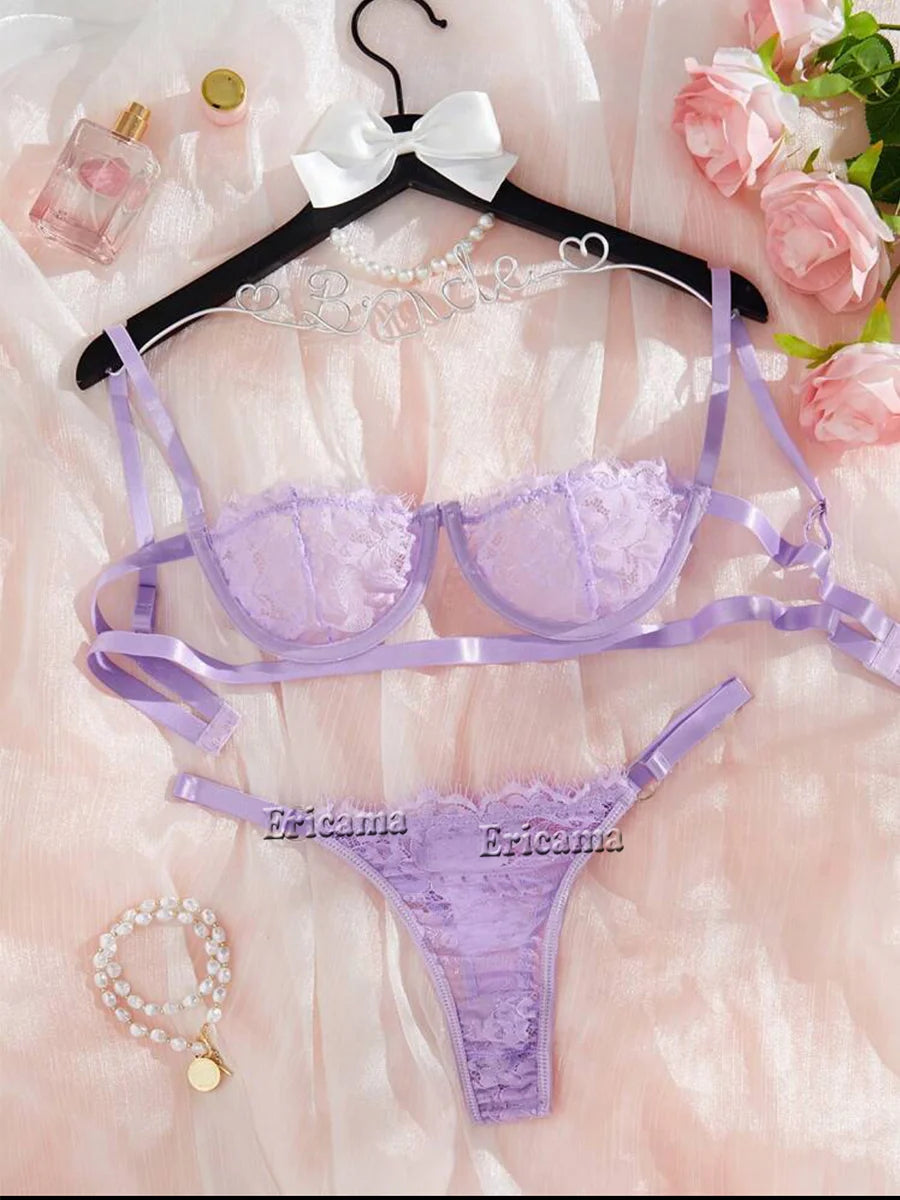 Flirty Embroidered Lingerie – Sexy Sheer Bra & Briefs