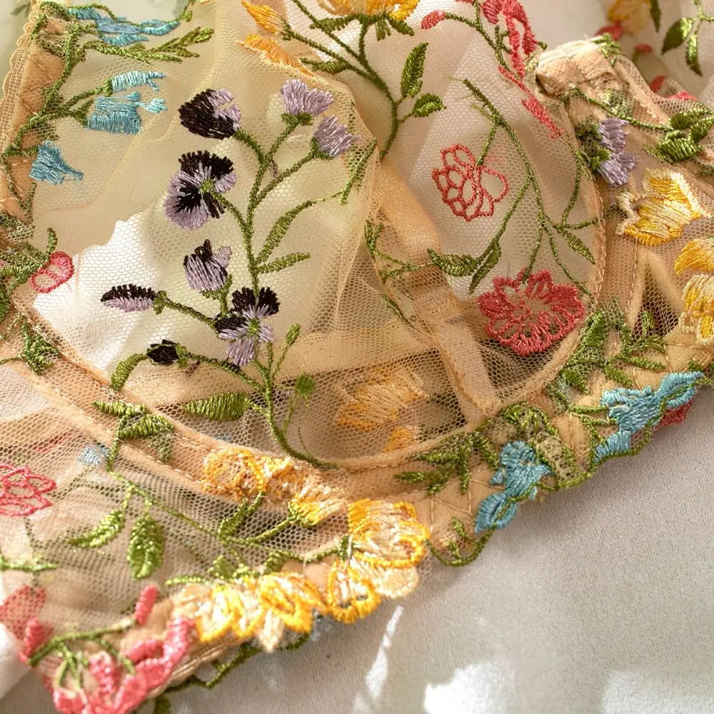 Flirty Sheer Lace Lingerie Set – 2-Piece Floral Bra & Panty for Women