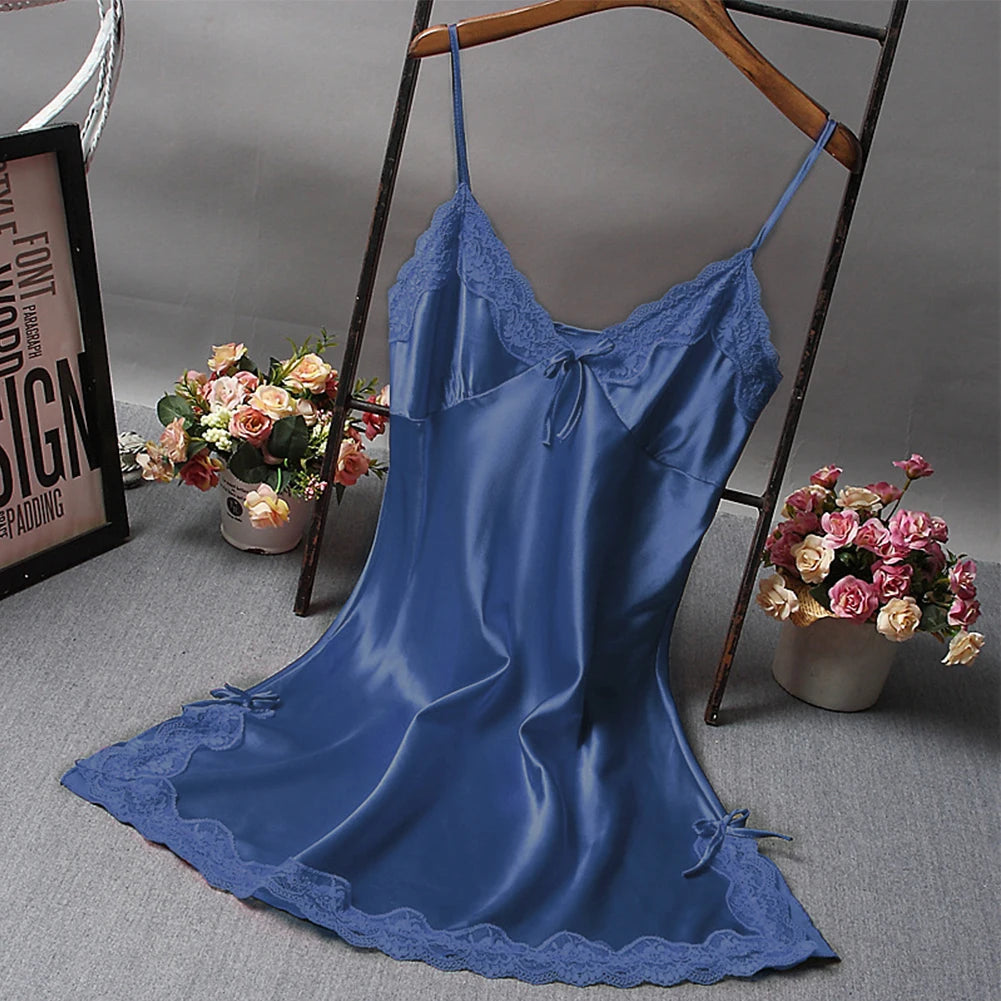 Elegant Satin Sleepwear – Summer Lace Nightdress for Women