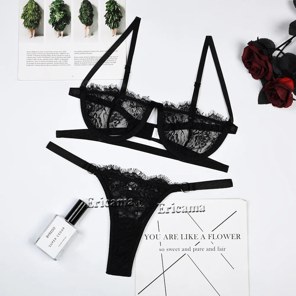 Flirty Embroidered Lingerie – Sexy Sheer Bra & Briefs