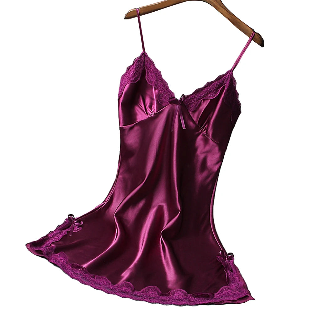 Elegant Satin Sleepwear – Summer Lace Nightdress for Women