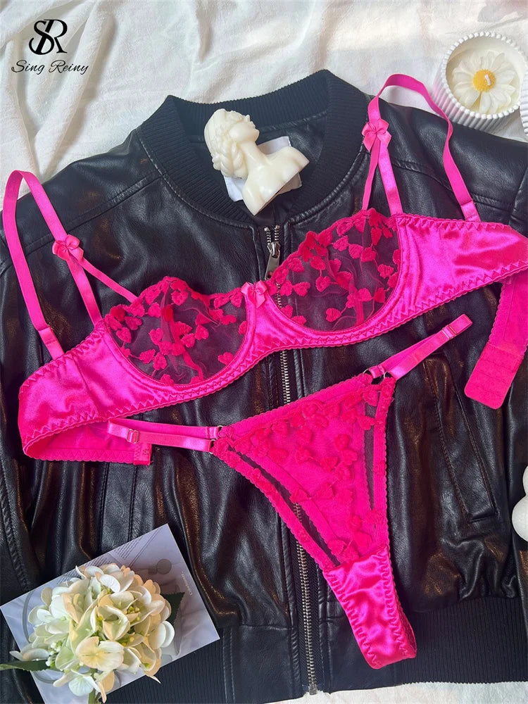 Sugar Midnight Floral Lace Lingerie Set – Sheer Backless Bra & Panty Set with Embroidery Detail | Elegant Women’s Underwear