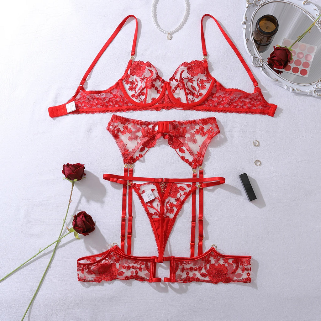 Sugar Midnight Sparkling Red Sequin “Honey” 5PC Lingerie Set