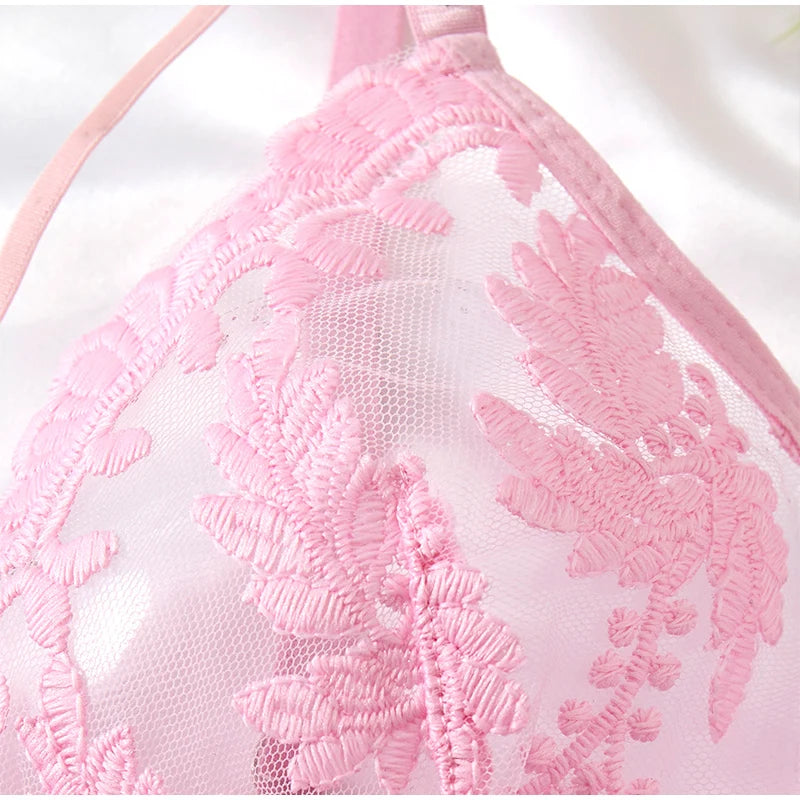 Elegant Wine Red Nightgown – Semi-Sheer Wheat Ear Embroidery & Bow Accent