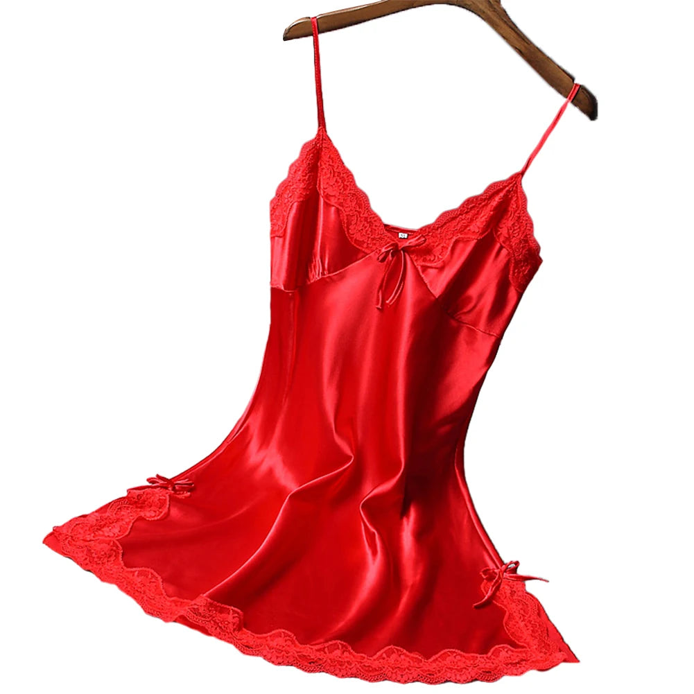 Elegant Satin Sleepwear – Summer Lace Nightdress for Women