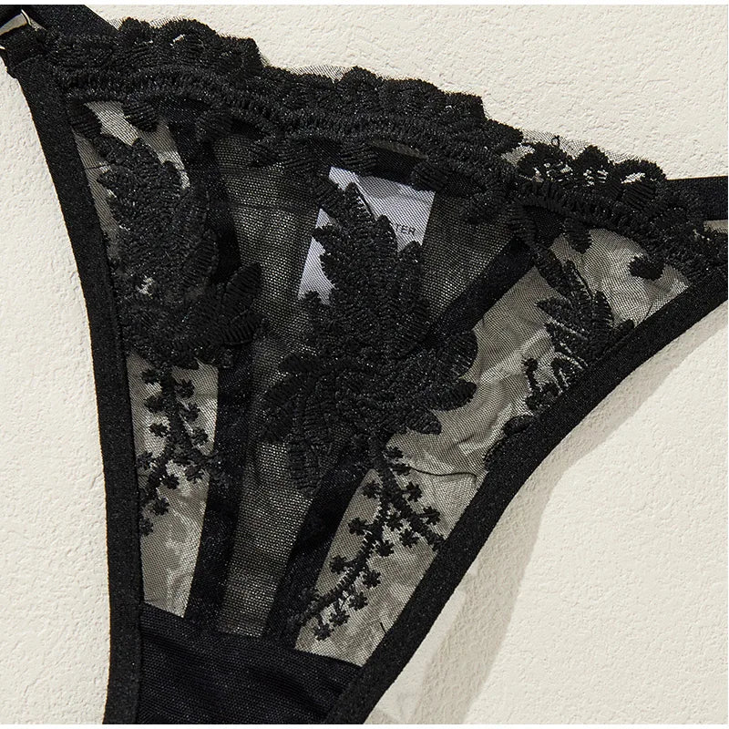 Elegant Wine Red Nightgown – Semi-Sheer Wheat Ear Embroidery & Bow Accent