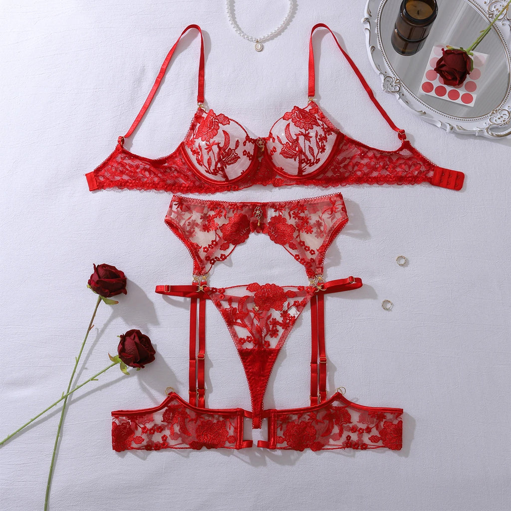 Sugar Midnight Sparkling Red Sequin “Honey” 5PC Lingerie Set