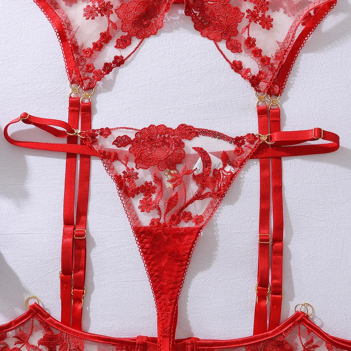 Sugar Midnight Sparkling Red Sequin “Honey” 5PC Lingerie Set