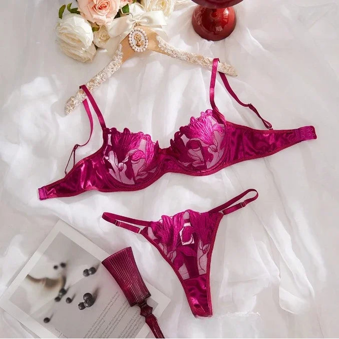 Exquisite Floral Lace Two-Piece Lingerie – Sexy Ultrathin Bra & Panty Set
