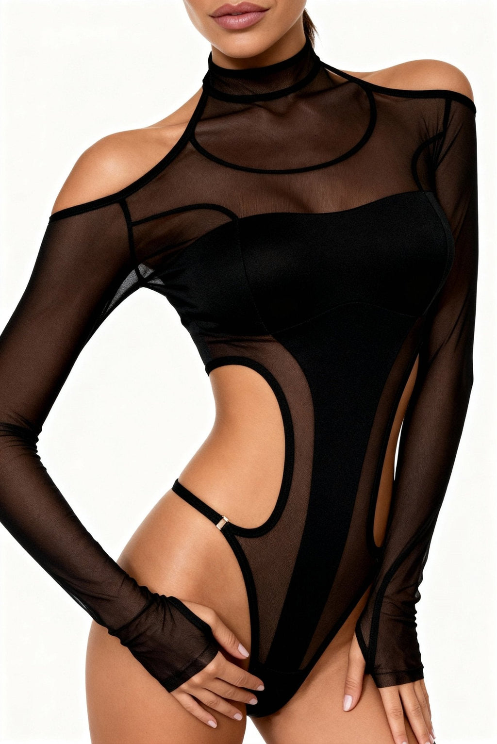 Body femme manches longues avec collants – ONYX Noir